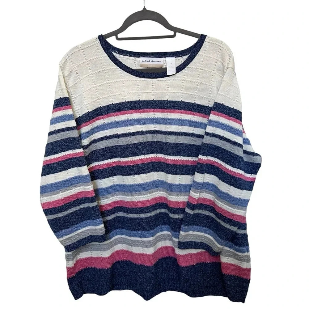 Alfred Dunner Multicolor Stripped Acrylic Sweater Size 2X